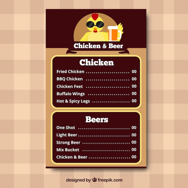 Vector gratuito menú de pollo y cerveza