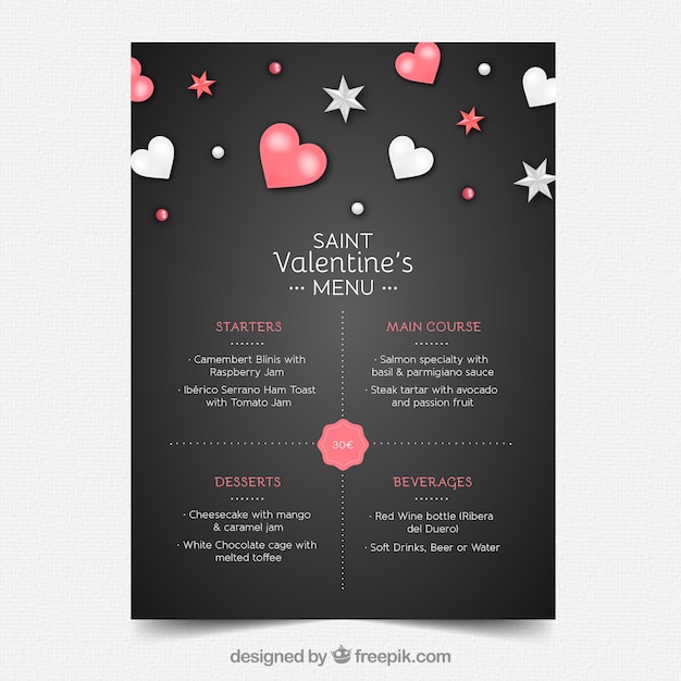 Vector gratuito menú realista de san valentín