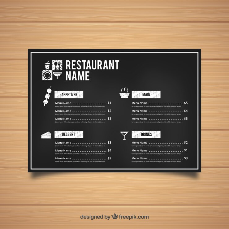 Vector gratuito menú de restaurante blanco y negro