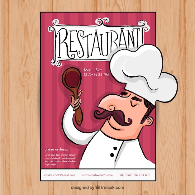 Vector gratuito menú de restaurante con chef dibujado a mano