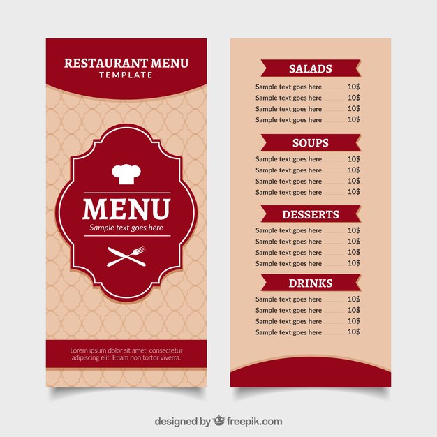 Menú de restaurante clásico