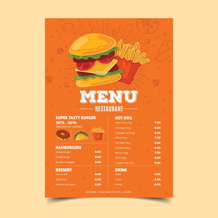 Vector gratuito menú de restaurante colorido plantilla