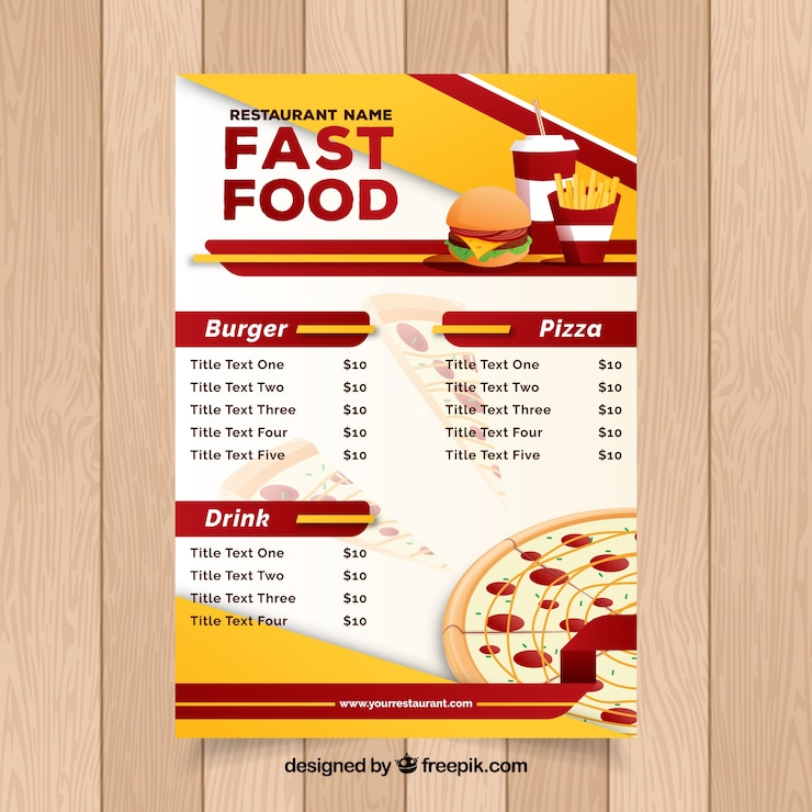 Vector gratuito menú de restaurante, comida rápida