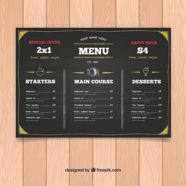 Menú de restaurante creativo en estilo de tiza