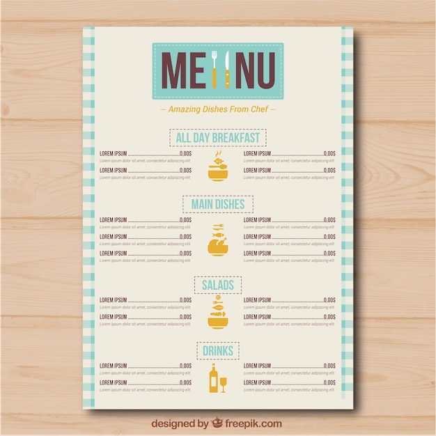 Menú restaurante con diferentes  categorías