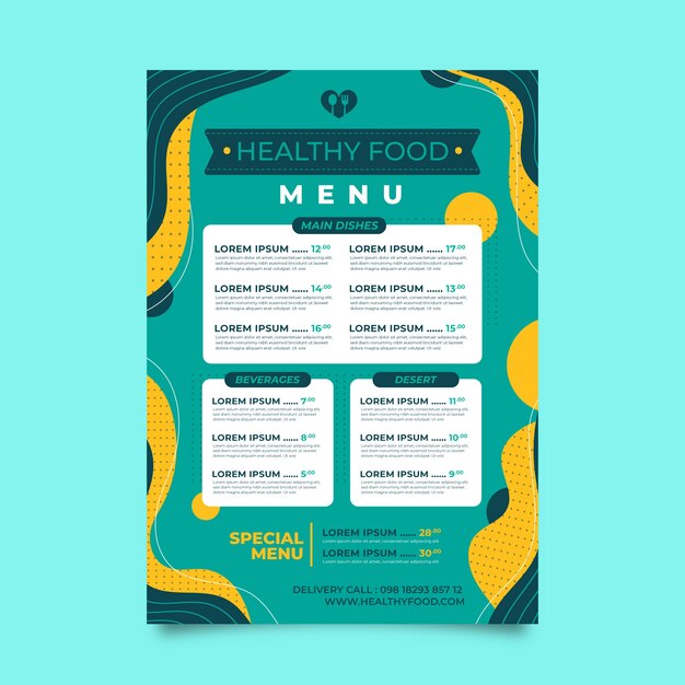 Menú de restaurante de estilo colorido