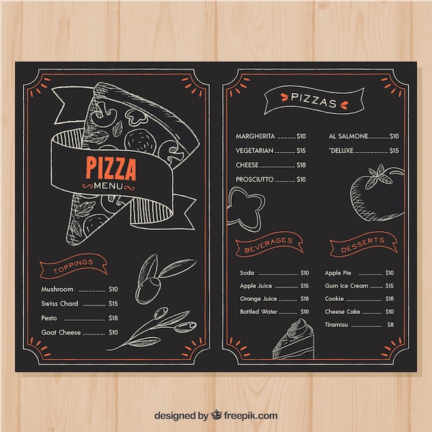 Menú de restaurante en estilo pizarra