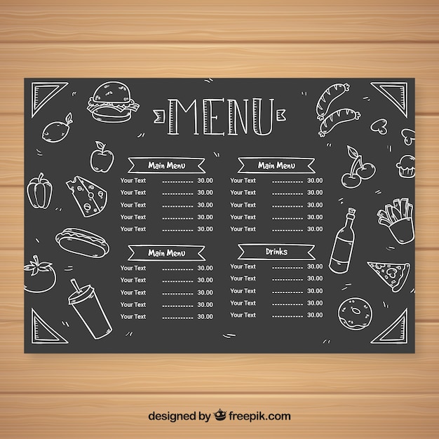 Menú de restaurante en estilo de pizzara