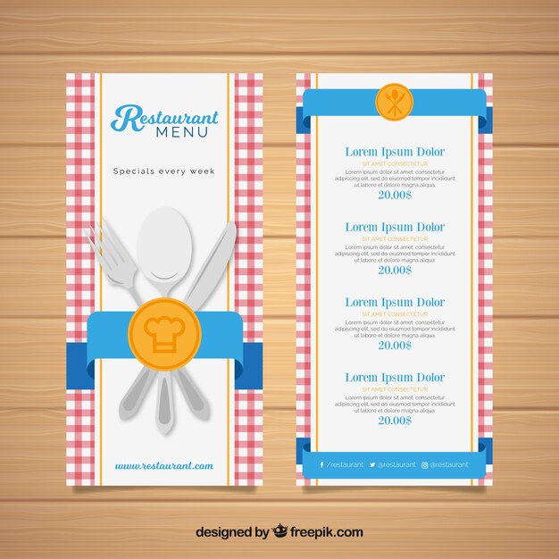 Menú de restaurante en estilo plano