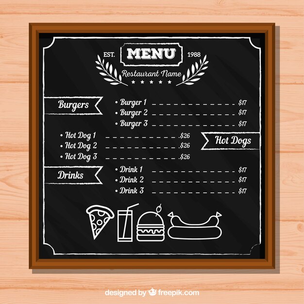 Menú de restaurante en estilo de tiza