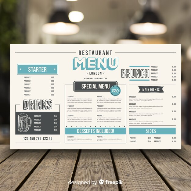Menú de restaurante en estilo vintage