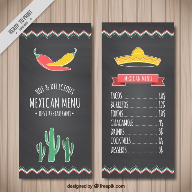 Menú de restaurante mexicano dibujado a mano