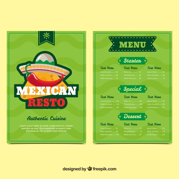 Menú de restaurante mexicano