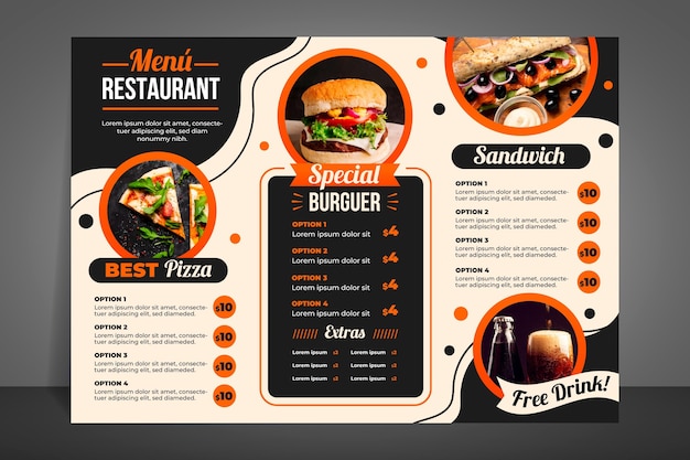 Vector gratuito menú de restaurante moderno para hamburguesas.