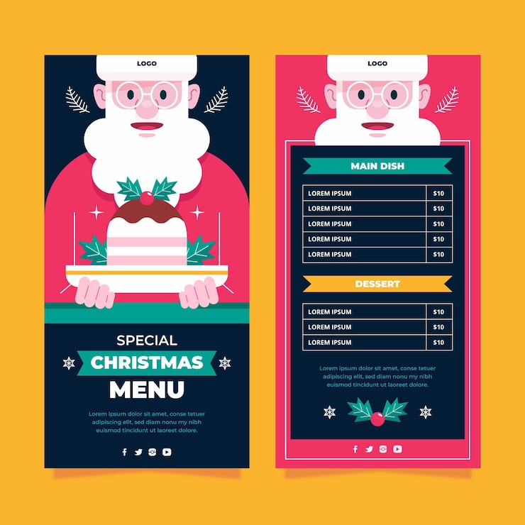 Vector gratuito menú de restaurante navideño plano