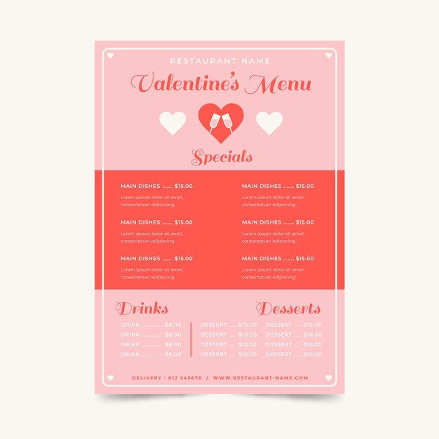 Menú restaurante plano san valentín