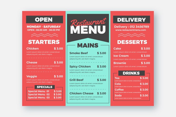 Vector gratuito menú del restaurante y plantilla de opción de entrega