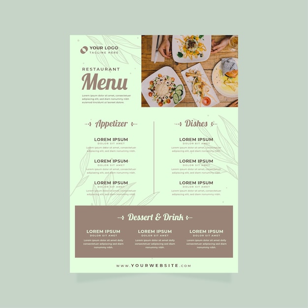Menú de restaurante rústico con foto.