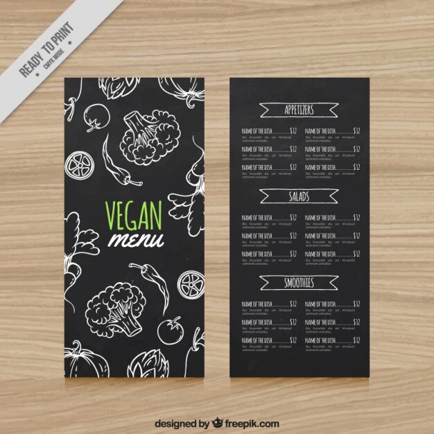 Menú de restaurante vegano en estilo pizarra