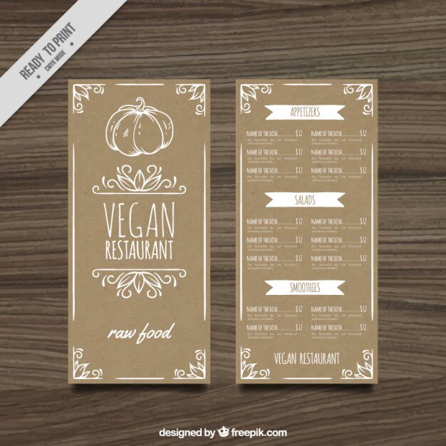 Menú de restaurante vegano en estilo retro 