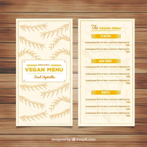 Vector gratuito menú de restaurante vegano de hojas dibujadas a mano