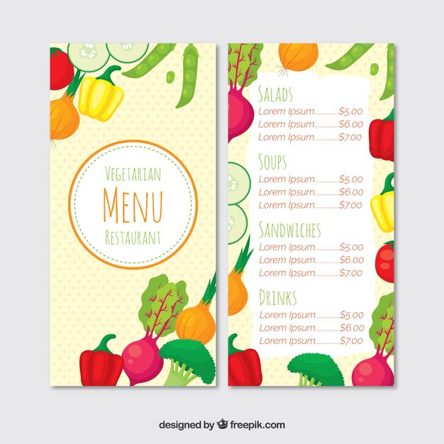 Menú restaurante, vegetales