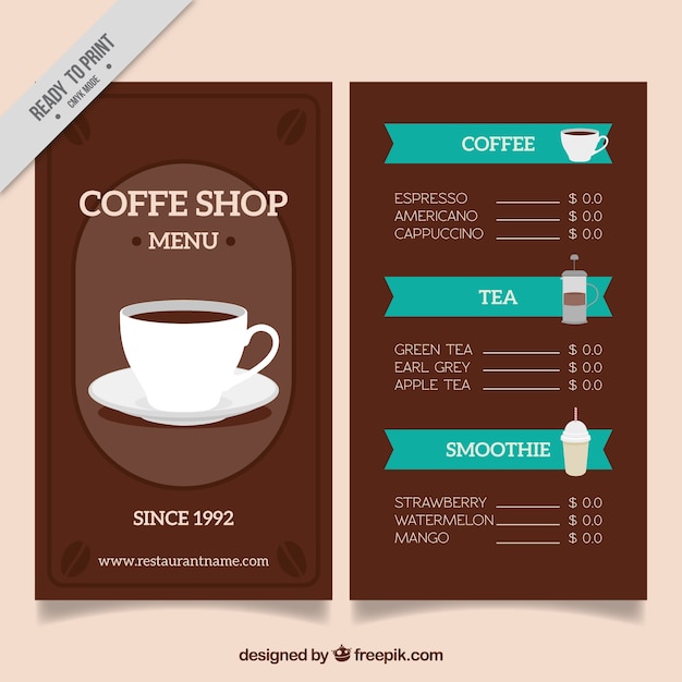 Menú retro de cafetería con taza de café 
