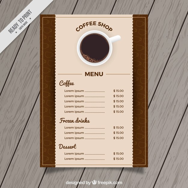 Menú retro de cafetería