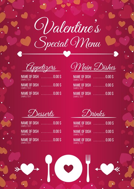 Menú rosa especial de valentín