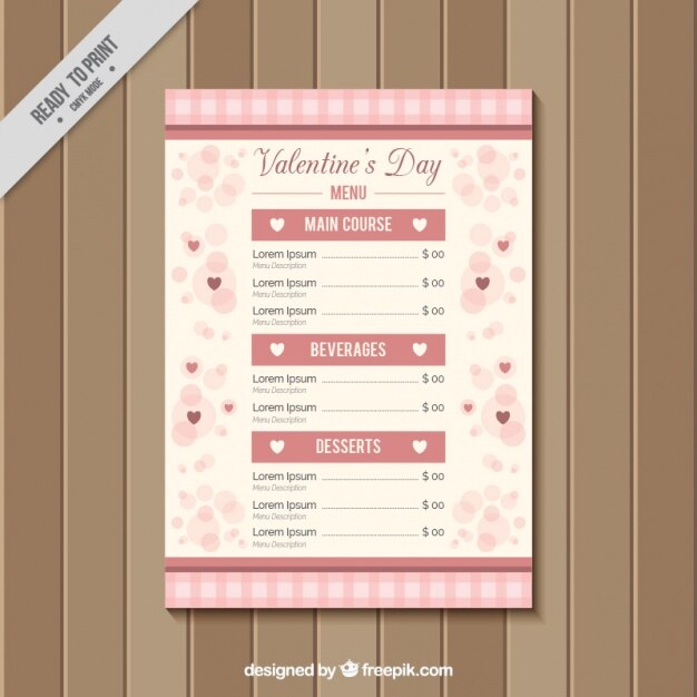 Menú de san valentín con corazones 