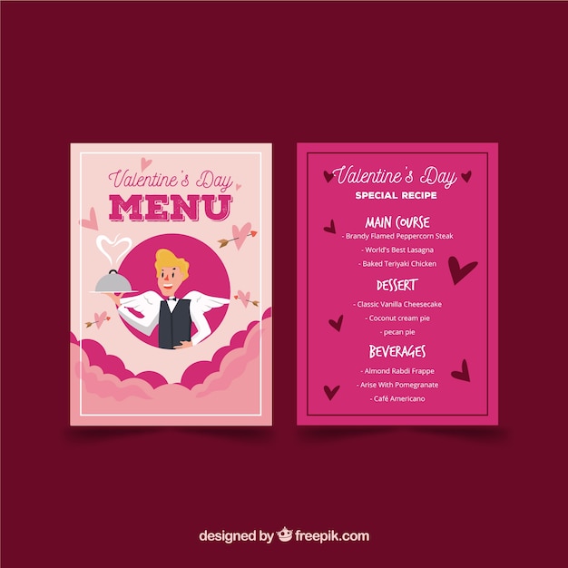 Menú de san valentín dibujado a mano
