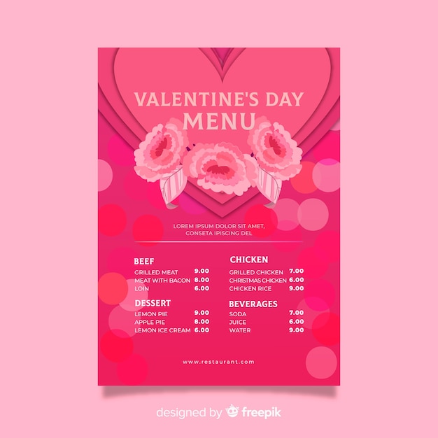 Menú san valentín rosas