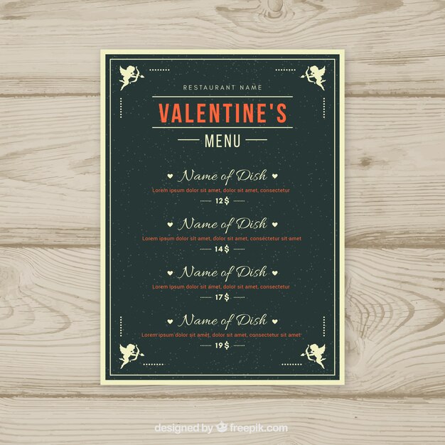 Menú de san valentín vintage