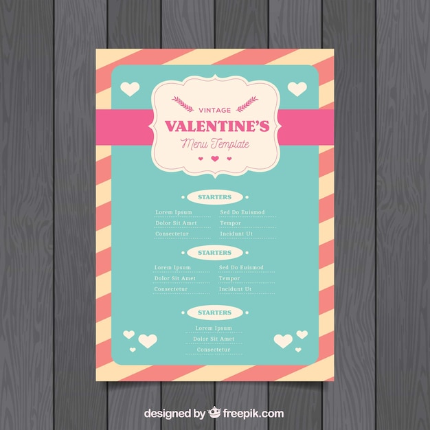 Vector gratuito menú de san valentín vintage