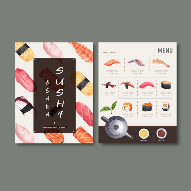 Vector gratuito menú de sushi para restaurante.