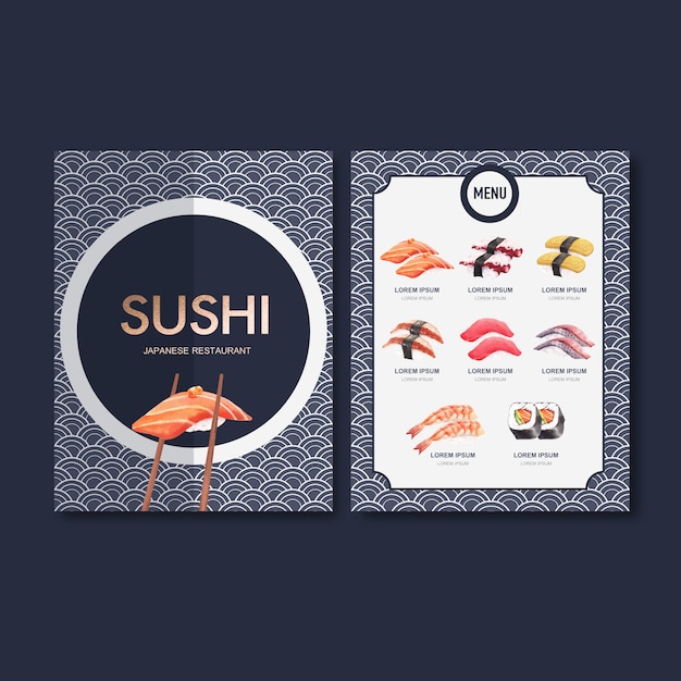 Vector gratuito menú de sushi para restaurante.