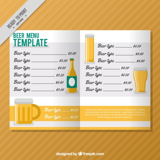 Vector gratuito menú con variedad de cervezas