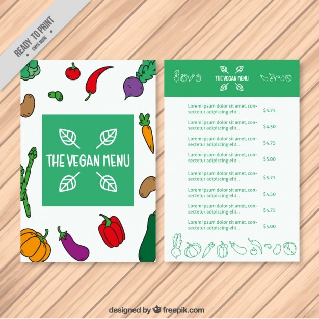 Menú vegano de verduras dibujadas a mano 