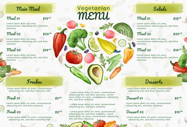 Menú vegetariano acuarela