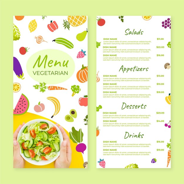 Menú vegetariano dibujado a mano