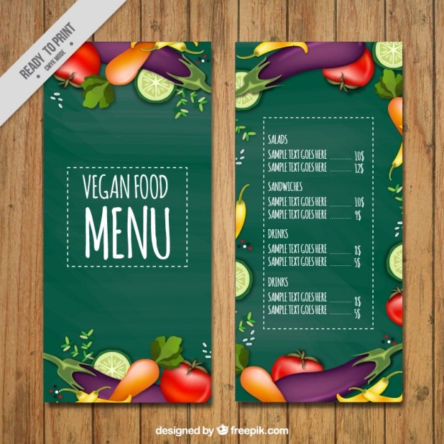 Menú verde de comida vegana