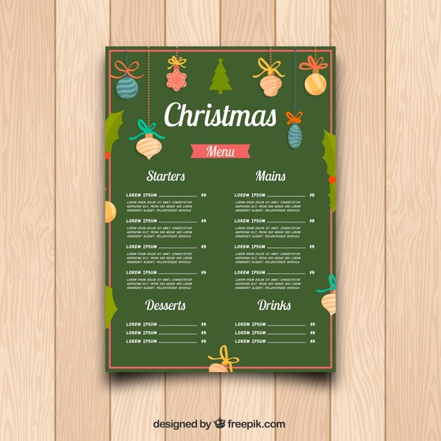 Menú verde de navidad con decoración