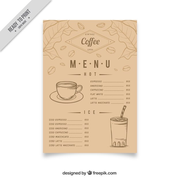 Menú vintage de café con bocetos 
