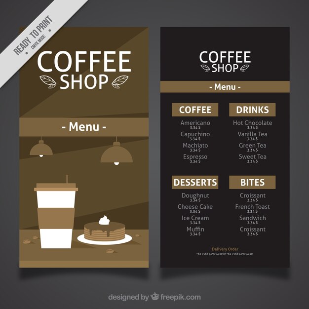 Menú vintage de cafetería en diseño plano 