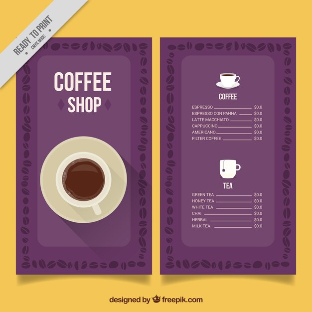 Menú vintage de cafetería en tono morado 