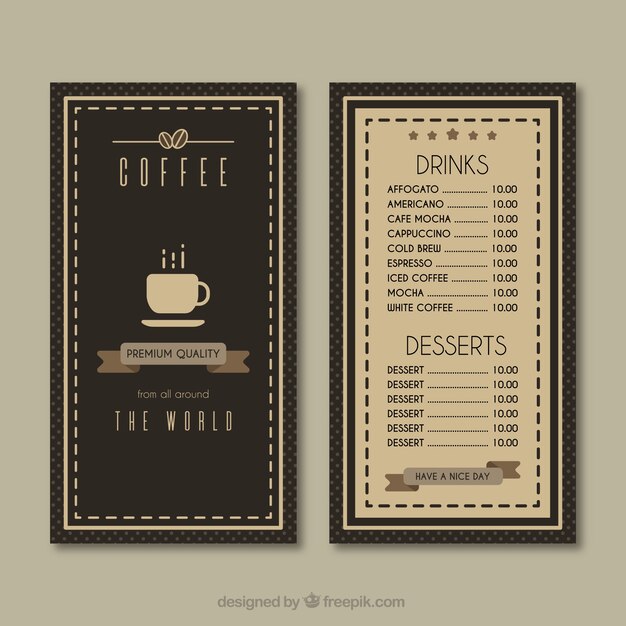 Menú vintage de cafetería 
