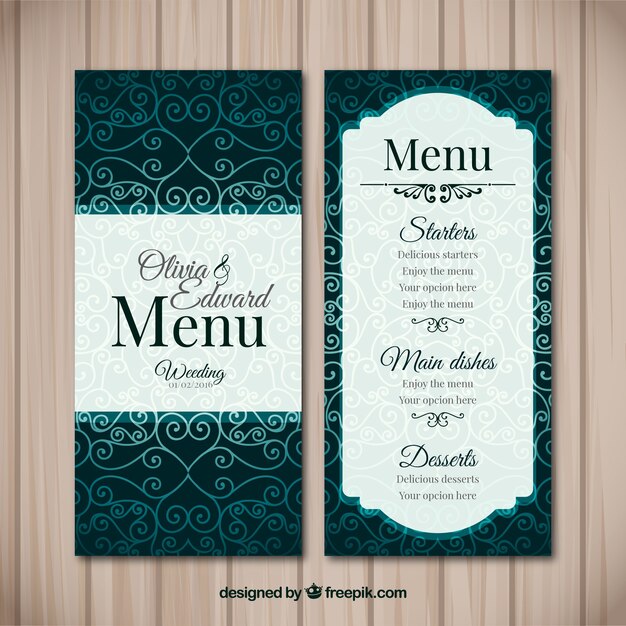 Menú vintage elegante para boda