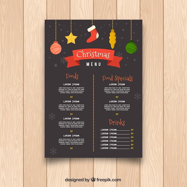 Menú vintage con elementos de navidad