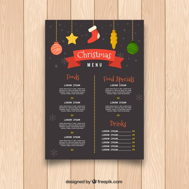 Menú vintage con elementos de navidad 