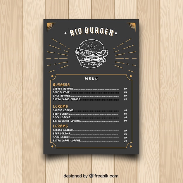 Menú vintage de hamburguesería